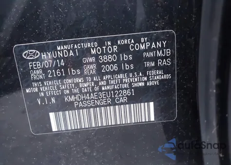 2014 Hyundai Elantra Limited from USA, damaged, VIN KMHDH4AE3EU122861
